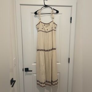 American Eagle Outfitters Cream Maxi Dress with Brown Accents